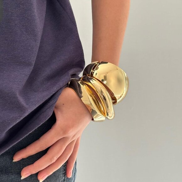 Trendy Stackable Chunky Bangles - 3-4 Pcs Wide Wrist Bracelets Gift Set - Picture 4 of 6